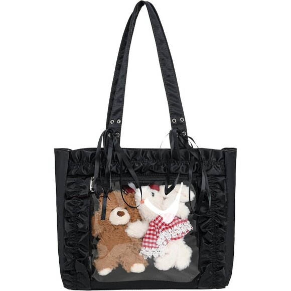 Womens Girls Tote Ita Bag Bowknot Wrinkled Edge Shoulder Bag Kawaii Purses and H - Picture 2 of 7